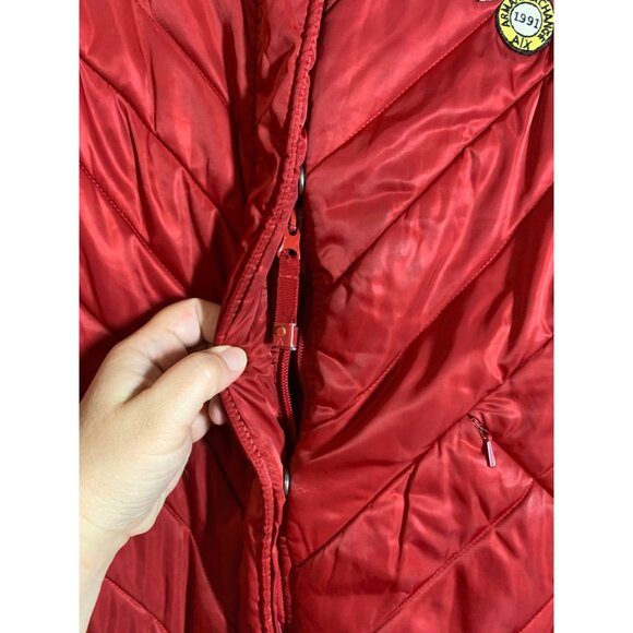 RARE Armani Exchange Quilted Coat Jacket w Patches Red Winter Womens Size Medium - Picture 6 of 9